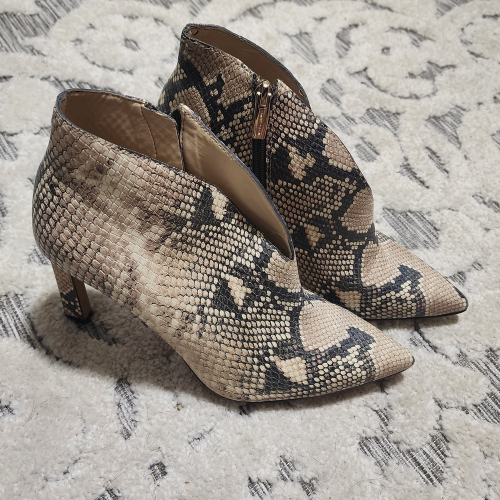Vince Camuto Beige and Black Snakeskin Ankle Booties - Picture 3 of 11
